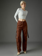 Brown Twill Zipper Pocket Cargo Straight Pants SASSAFRAS
